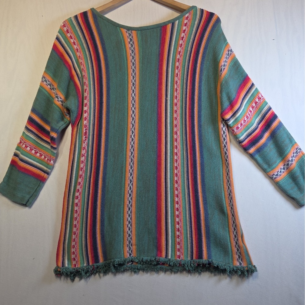 Chaps Denim Women's Large Multicolor Striped Knit Sweater Fringe Boho Tunic